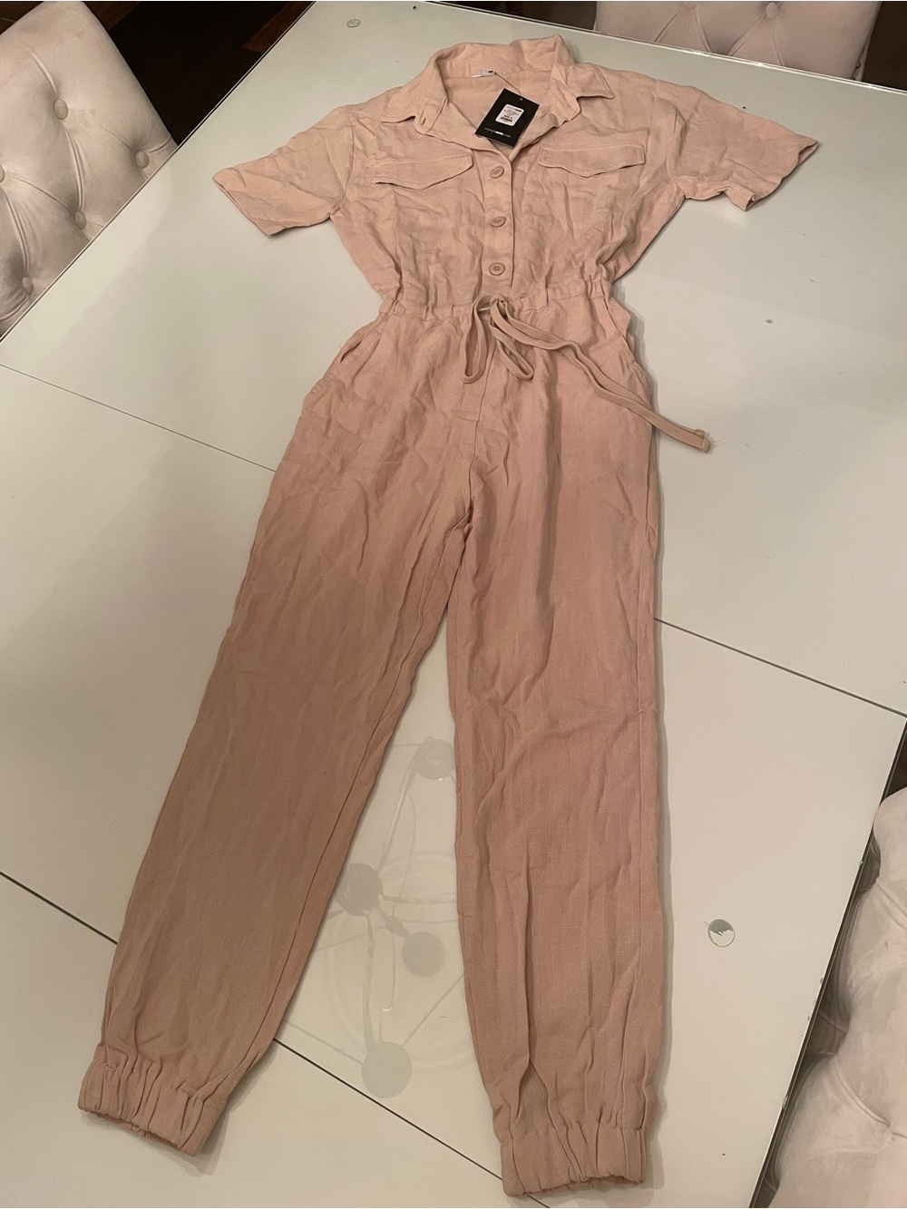 Fashion Nova Blush Utility Jumpsuit